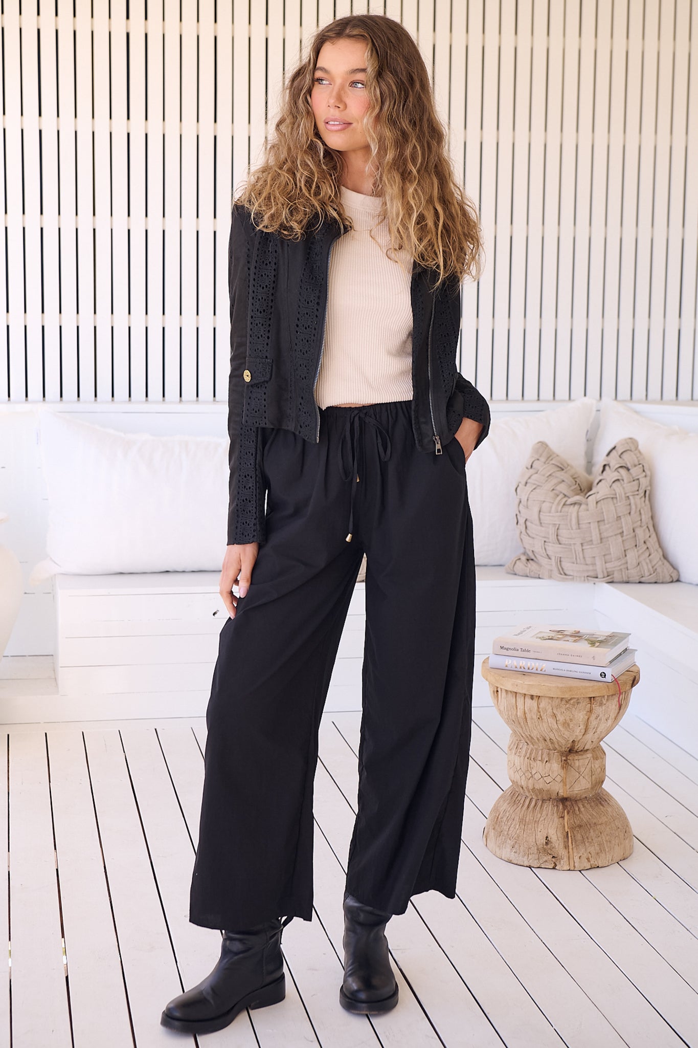 JAASE - Cici Pants: Mid Rise Relaxed Wide Leg Pant in Onyx