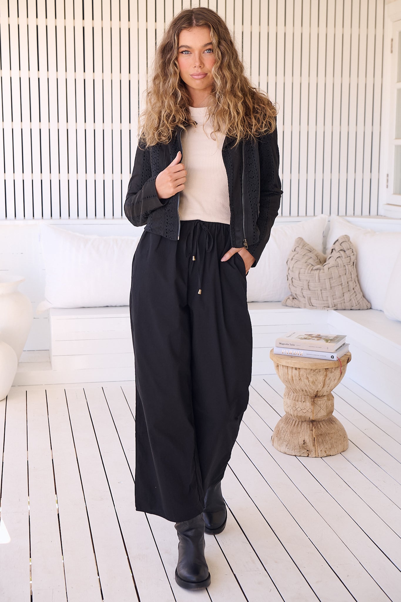 JAASE - Cici Pants: Mid Rise Relaxed Wide Leg Pant in Onyx