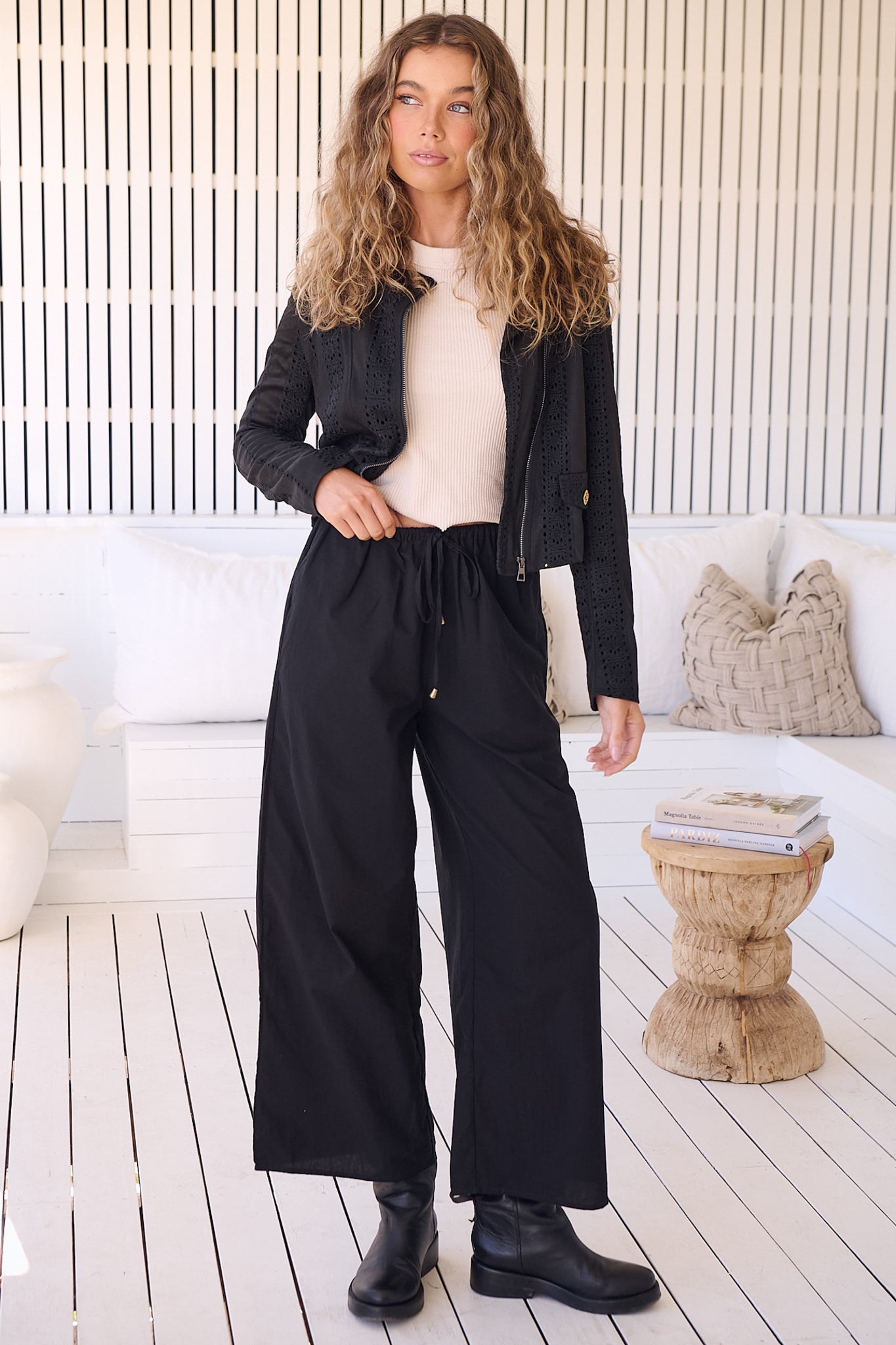 JAASE - Cici Pants: Mid Rise Relaxed Wide Leg Pant in Onyx