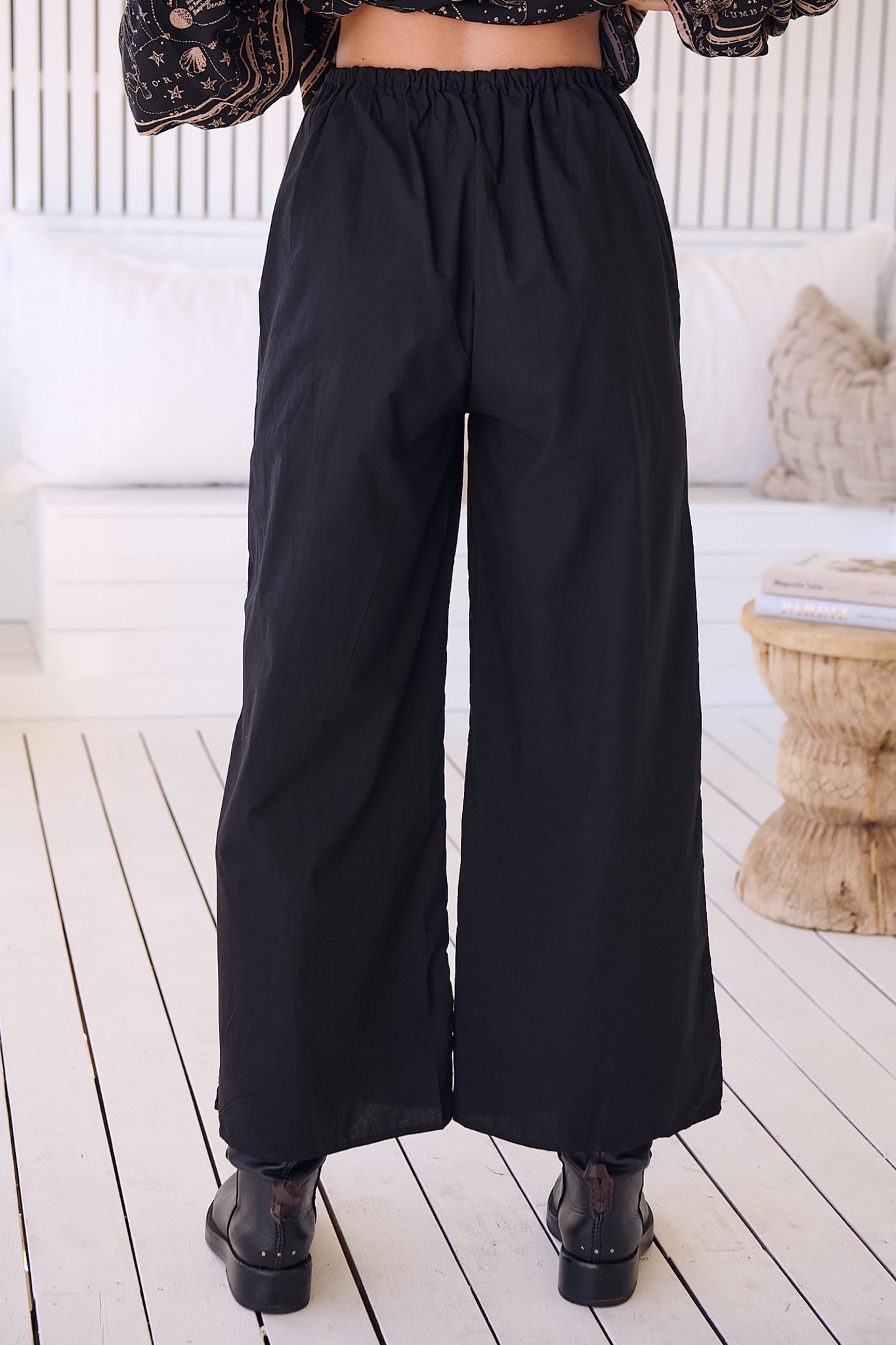 JAASE - Cici Pants: Mid Rise Relaxed Wide Leg Pant in Onyx