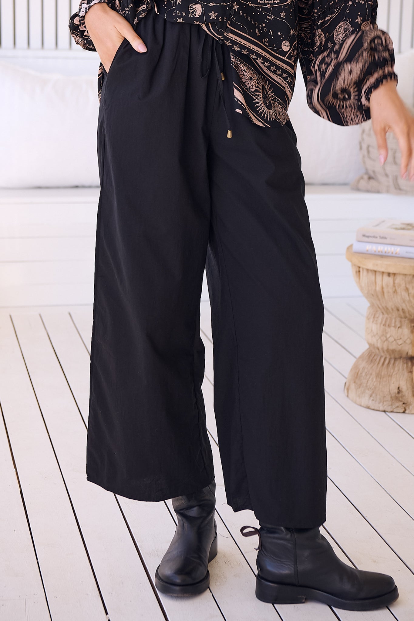 JAASE - Cici Pants: Mid Rise Relaxed Wide Leg Pant in Onyx