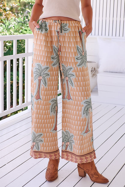 JAASE - Cici Pants: Mid Rise Relaxed Wide Leg Pant in Sahara Sunset Print