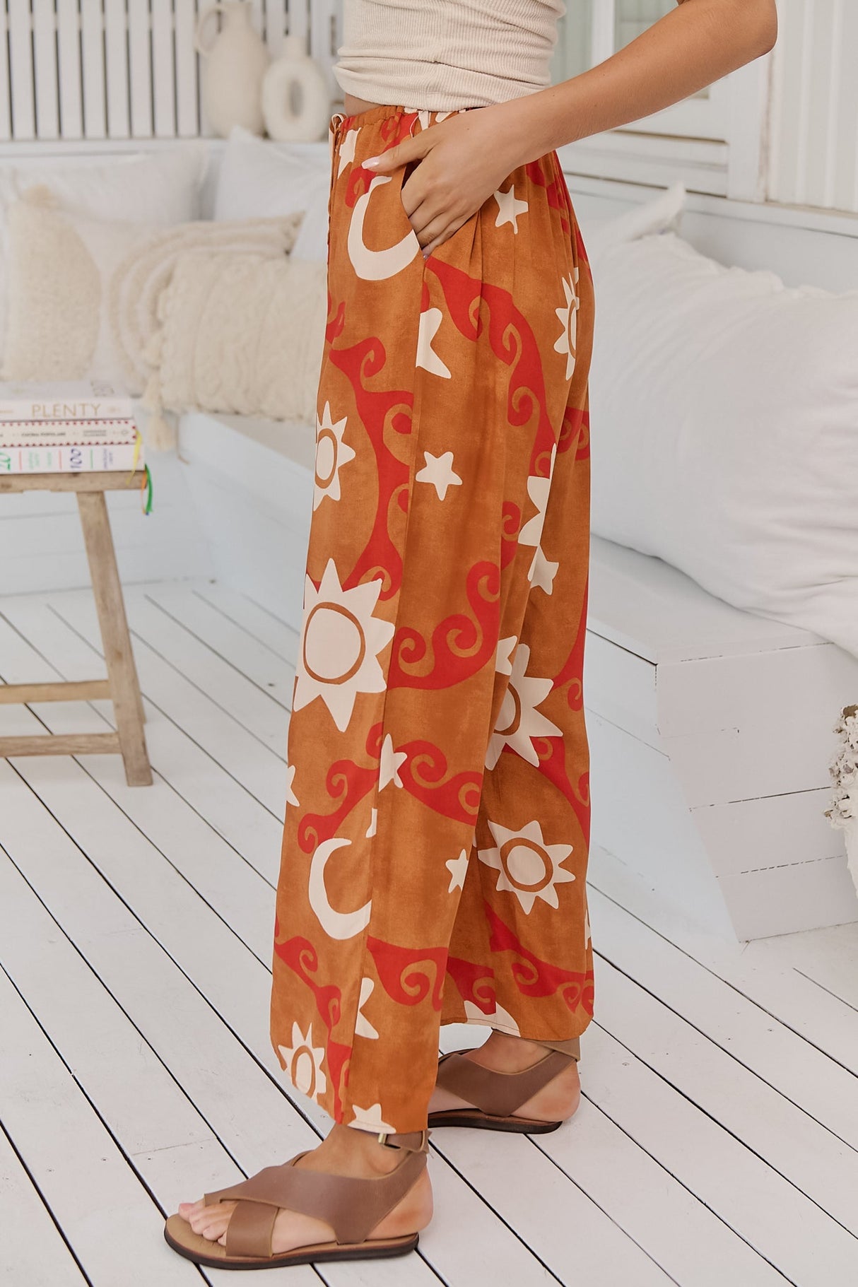 JAASE - Cici Pants: Mid Rise Relaxed Wide Leg Pant in Sina Print