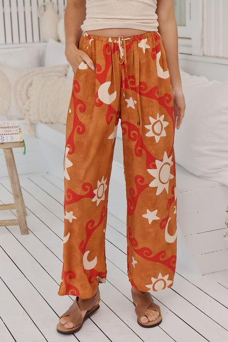 JAASE - Cici Pants: Mid Rise Relaxed Wide Leg Pant in Sina Print