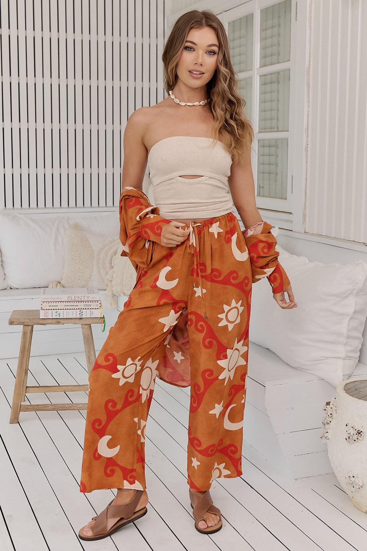 JAASE - Cici Pants: Mid Rise Relaxed Wide Leg Pant in Sina Print