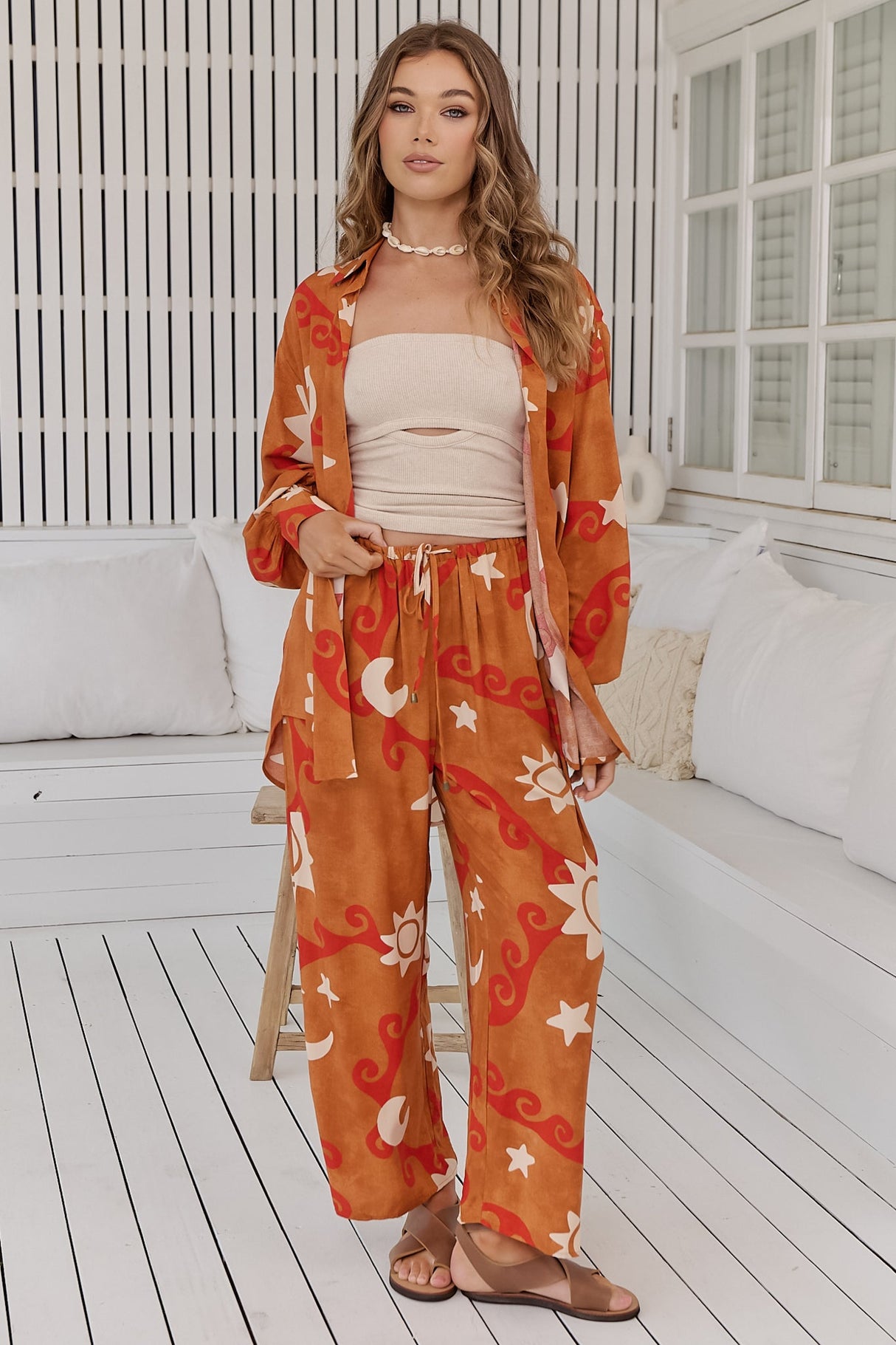 JAASE - Cici Pants: Mid Rise Relaxed Wide Leg Pant in Sina Print