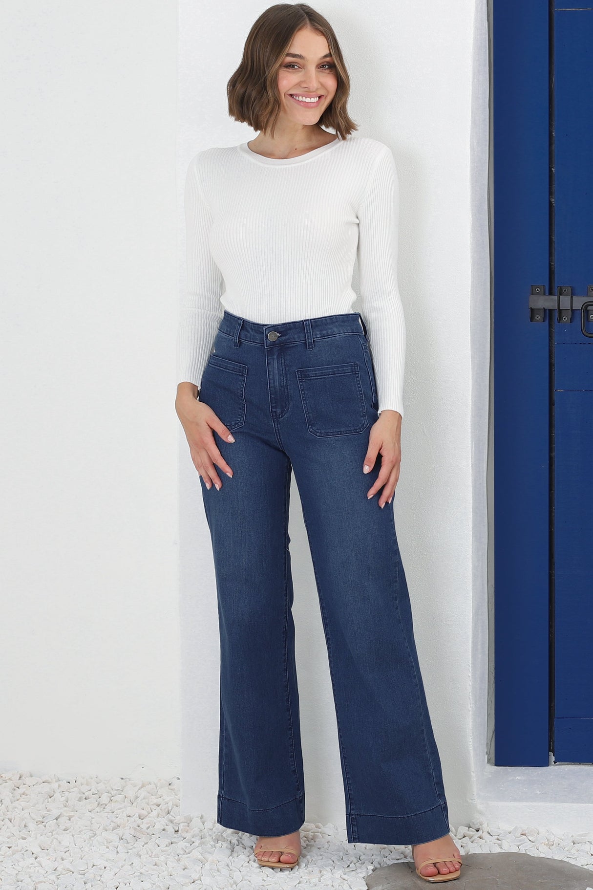 Cindy Wide Leg Jean in Dark Denim