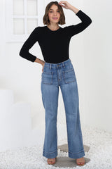 Cindy Wide Leg Jean in Mid Denim Wash