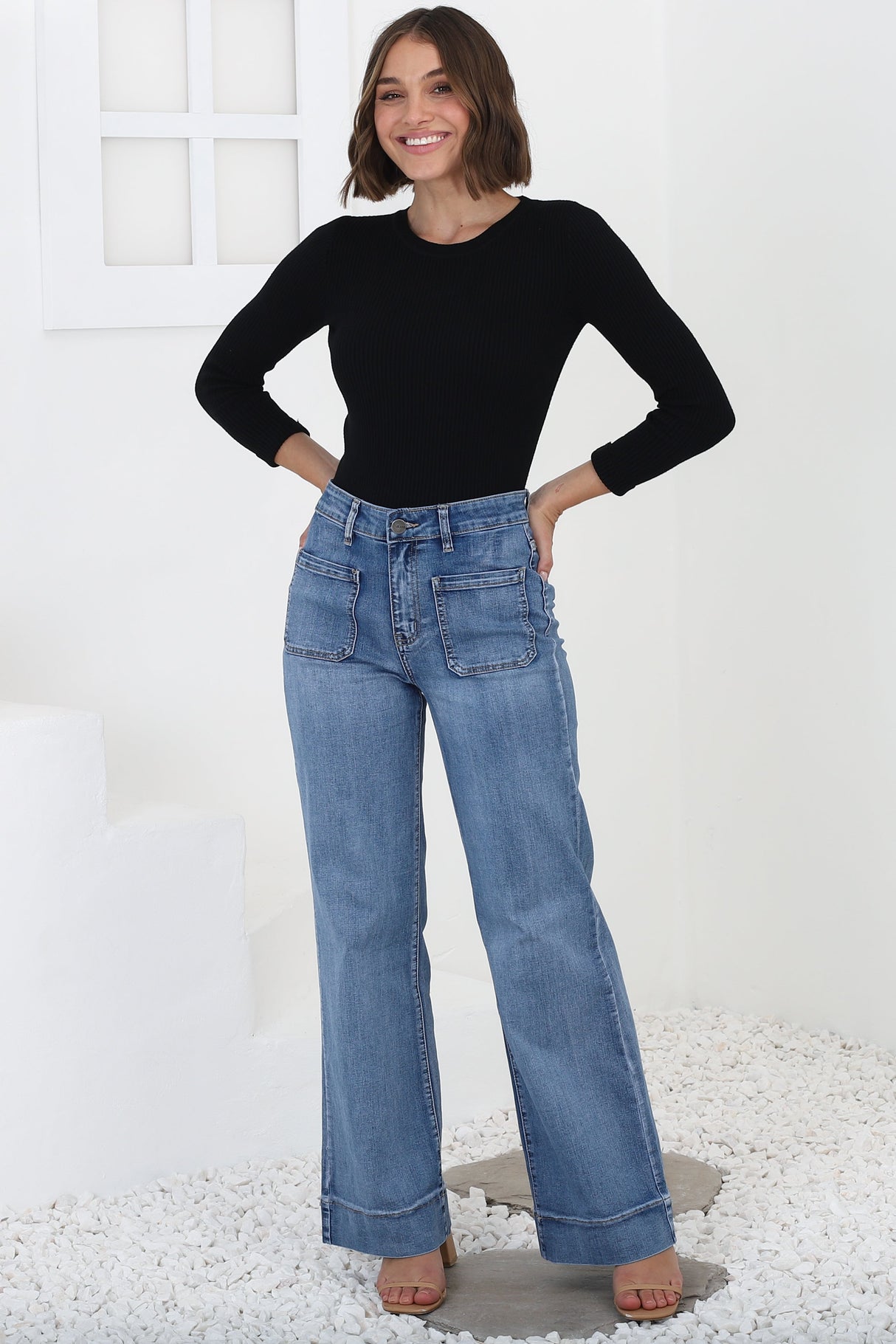 Cindy Wide Leg Jean in Mid Denim Wash