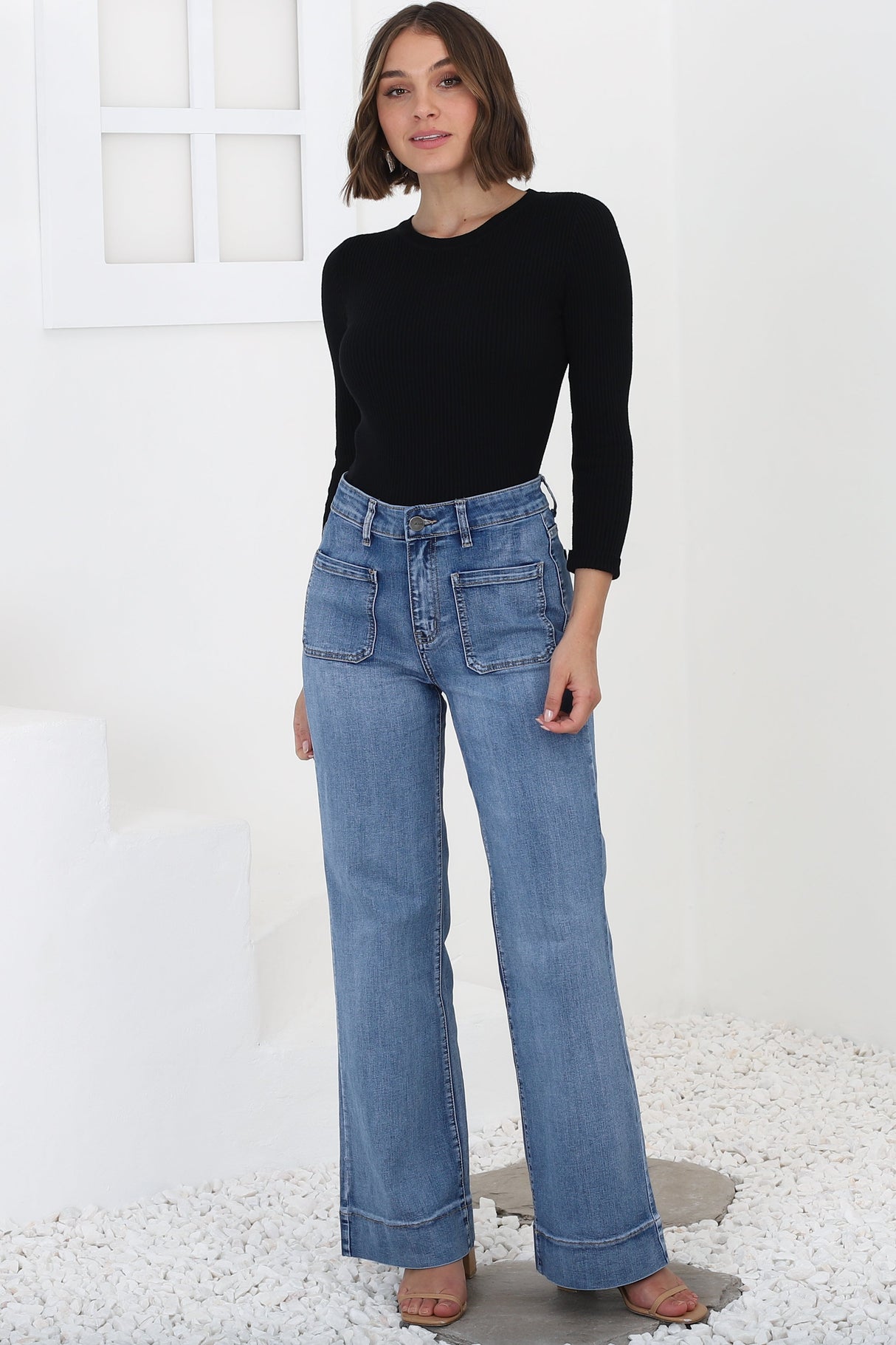 Cindy Wide Leg Jean in Mid Denim Wash