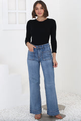 Cindy Wide Leg Jean in Mid Denim Wash