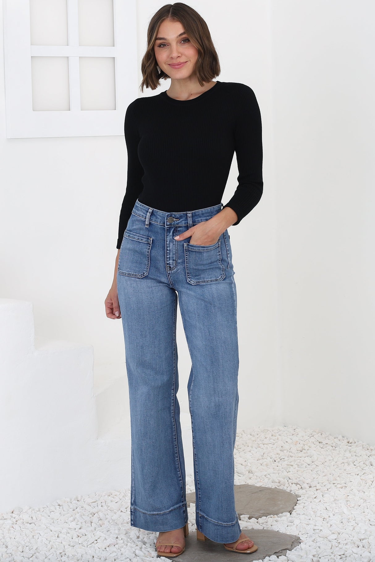 Cindy Wide Leg Jean in Mid Denim Wash