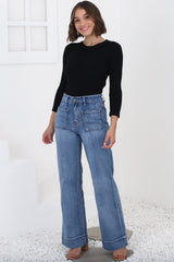 Cindy Wide Leg Jean in Mid Denim Wash