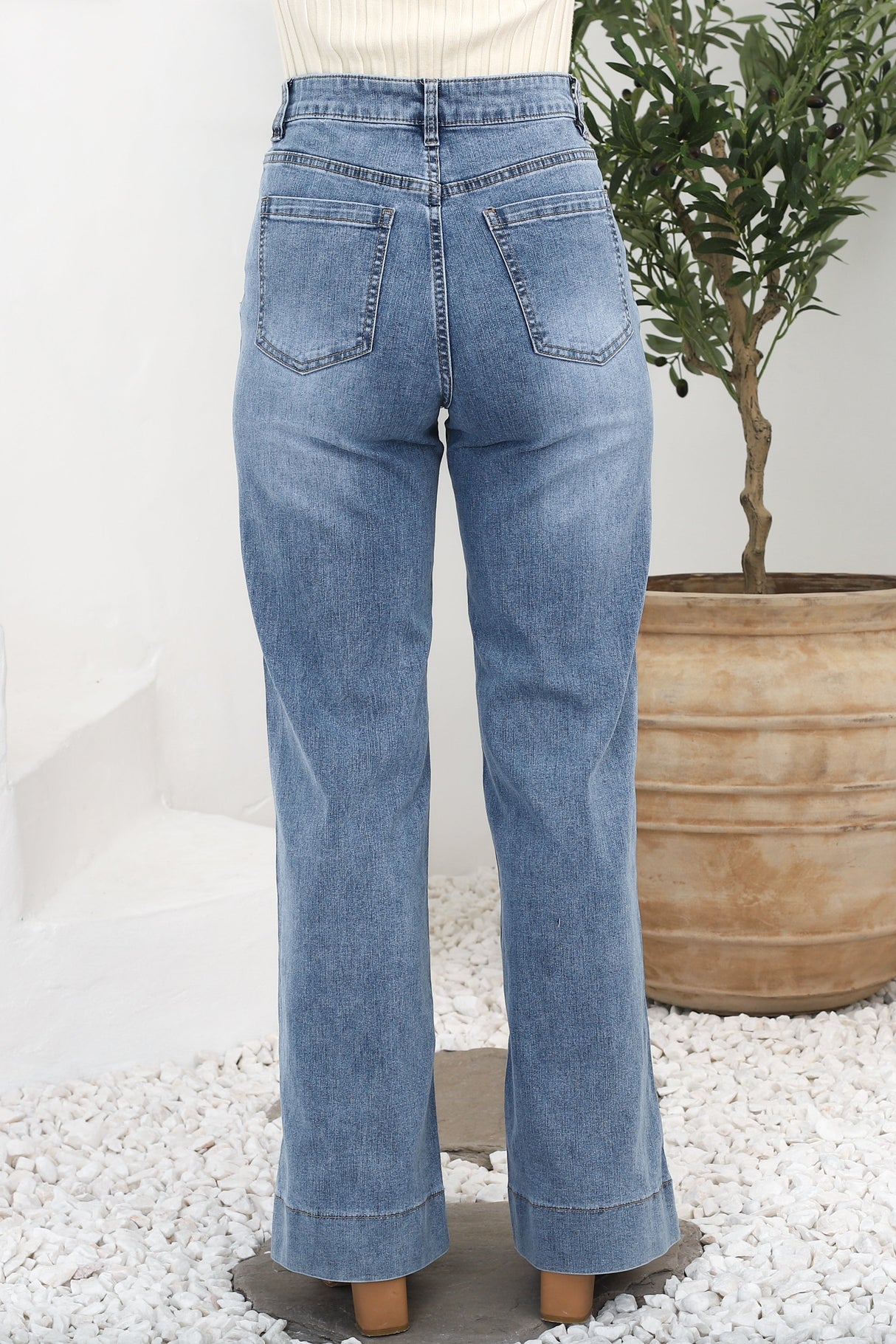 Cindy Wide Leg Jean in Stone Wash Denim