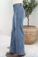 Cindy Wide Leg Jean in Stone Wash Denim