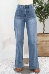 Cindy Wide Leg Jean in Stone Wash Denim