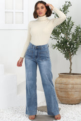 Cindy Wide Leg Jean in Stone Wash Denim