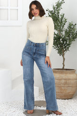 Cindy Wide Leg Jean in Stone Wash Denim