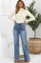 Cindy Wide Leg Jean in Stone Wash Denim