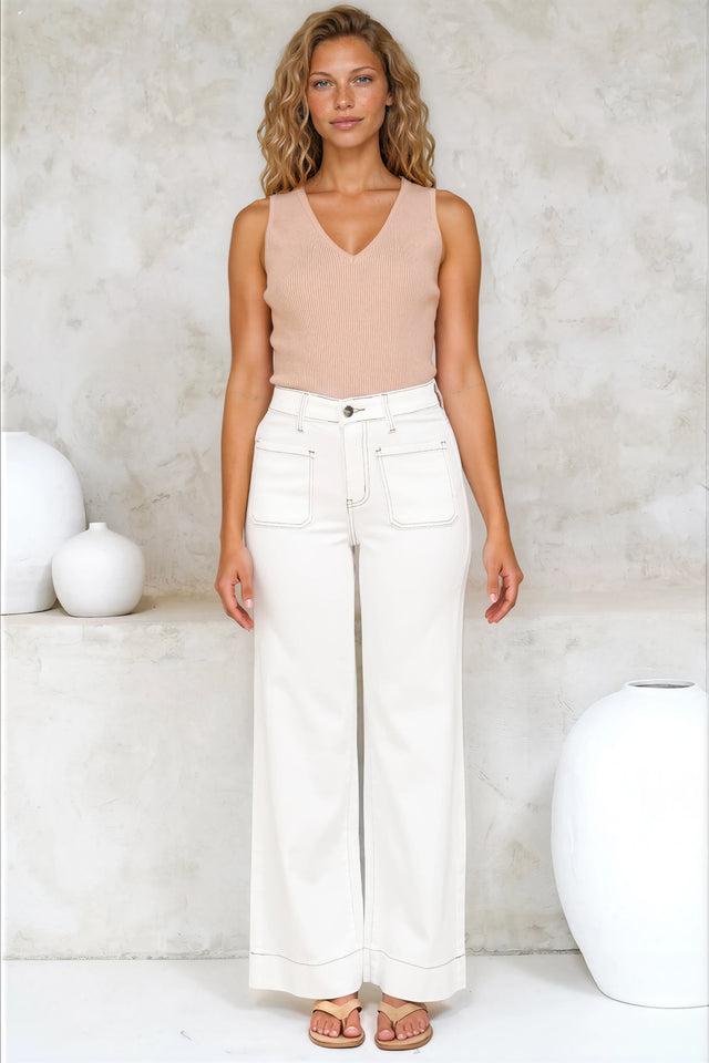 Model wearing Cindy Jeans in White from Salty Crush