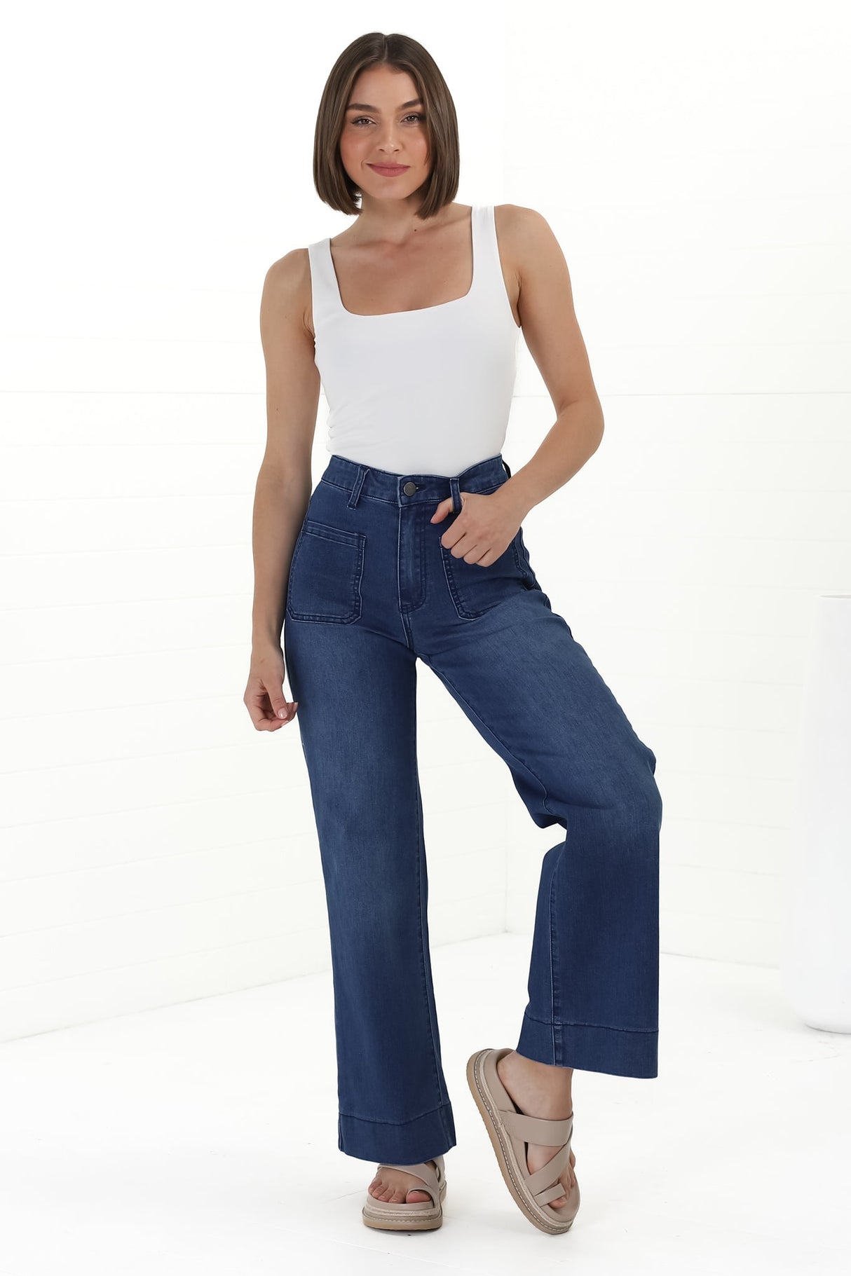 Cindy Wide Leg Jean in Dark Denim