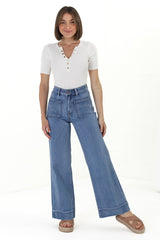 Cindy Wide Leg Jean in Mid Denim Wash