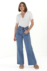 Cindy Wide Leg Jean in Mid Denim Wash