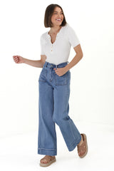 Cindy Wide Leg Jean in Mid Denim Wash