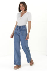 Cindy Wide Leg Jean in Mid Denim Wash