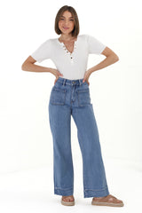 Cindy Wide Leg Jean in Mid Denim Wash