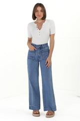 Cindy Wide Leg Jean in Mid Denim Wash