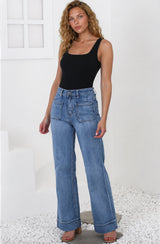 Cindy Wide Leg Jeans in Mid Denim Wash