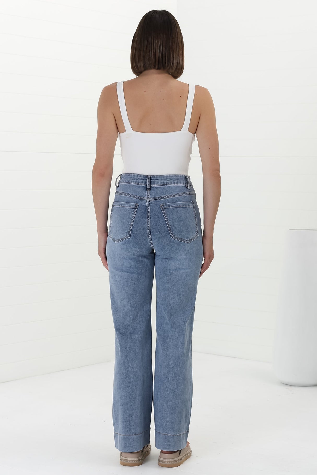 Cindy Wide Leg Jean in Stone Wash Denim