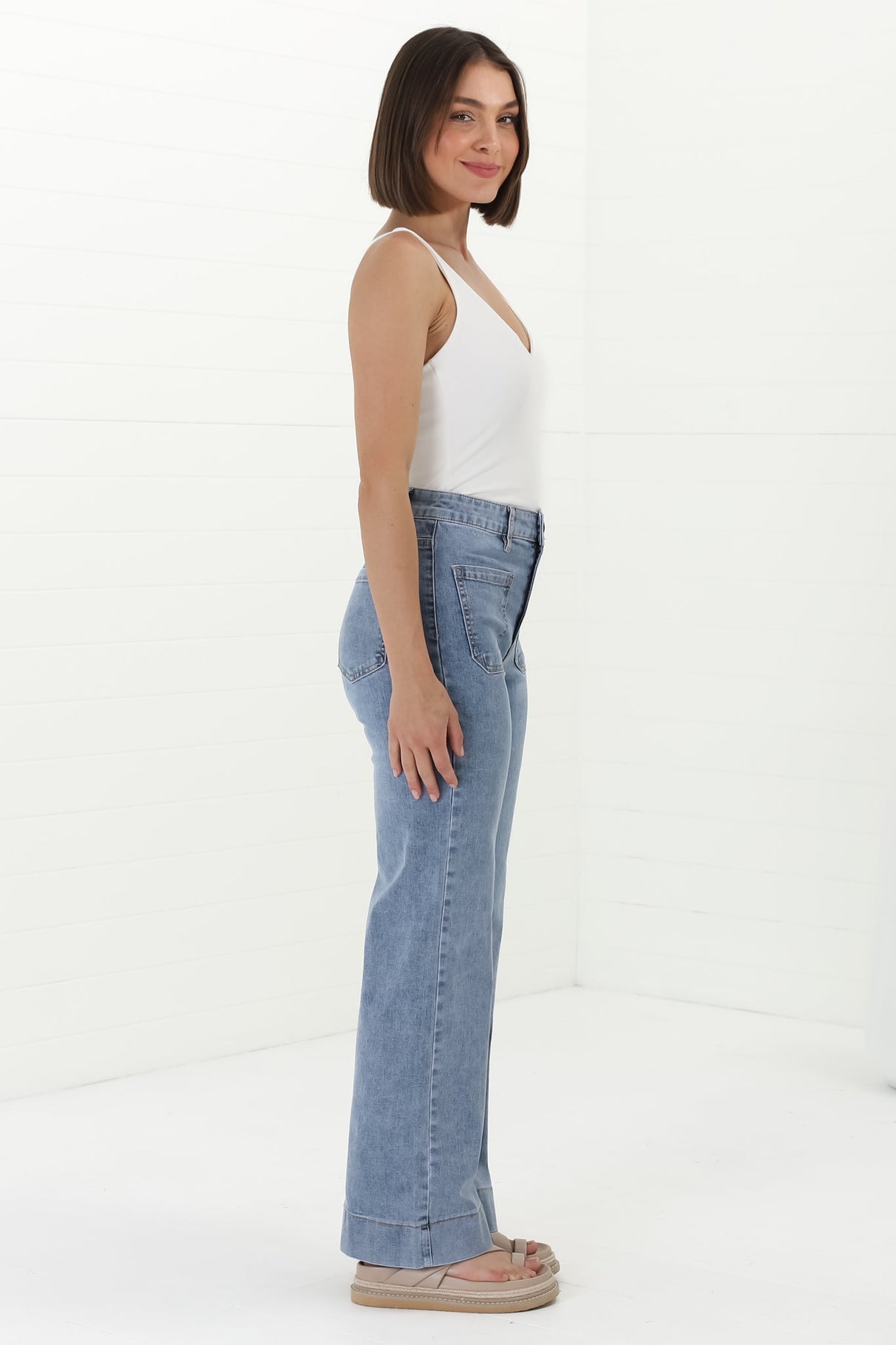 Cindy Wide Leg Jean in Stone Wash Denim