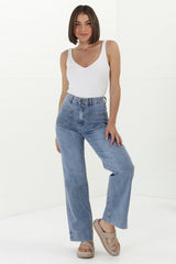 Cindy Wide Leg Jean in Stone Wash Denim