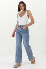 Cindy Wide Leg Jean in Stone Wash Denim