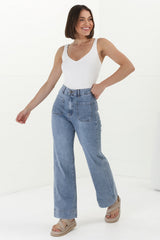 Cindy Wide Leg Jean in Stone Wash Denim