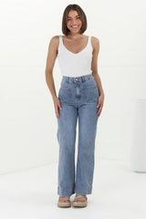 Cindy Wide Leg Jean in Stone Wash Denim