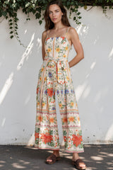 Model wearing Citrine Jumpsuit in Alma Print from Salty Crush