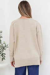 Clarke Jumper - V-Neck Batwing Sleeve Ribbed Step Hemline Knit in Camel