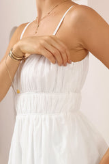 Clarke Top - Rouched Bodice Spaghetti Strap Tiered Top in White