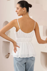 Clarke Top - Rouched Bodice Spaghetti Strap Tiered Top in White