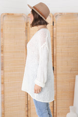 Connie Jumper - Open Knit V Neck Jumper in Cream