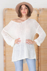 Connie Jumper - Open Knit V Neck Jumper in Cream