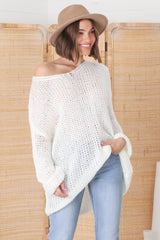 Connie Jumper - Open Knit V Neck Jumper in Cream