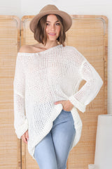 Connie Jumper - Open Knit V Neck Jumper in Cream