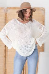 Connie Jumper - Open Knit V Neck Jumper in Cream