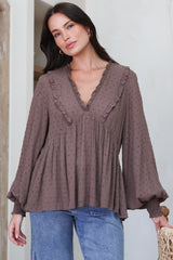 Model wearing Coral Top in Chocolate from Salty Crush