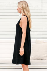 Corvina Mini Dress - Round Neck Swing Dress with Low Back Tie Detail in Black