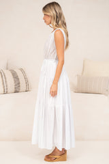 Cosette Maxi Dress - Deep Wrap Front V Neck and Back Tiered Dress with Waist Tie in White